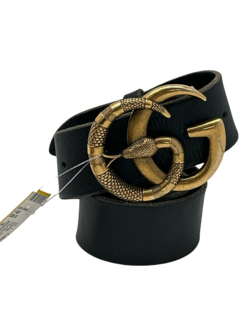 Gucci Black Leather Gold Tone Hardware GG Logo snake Wide Belts Black / 34