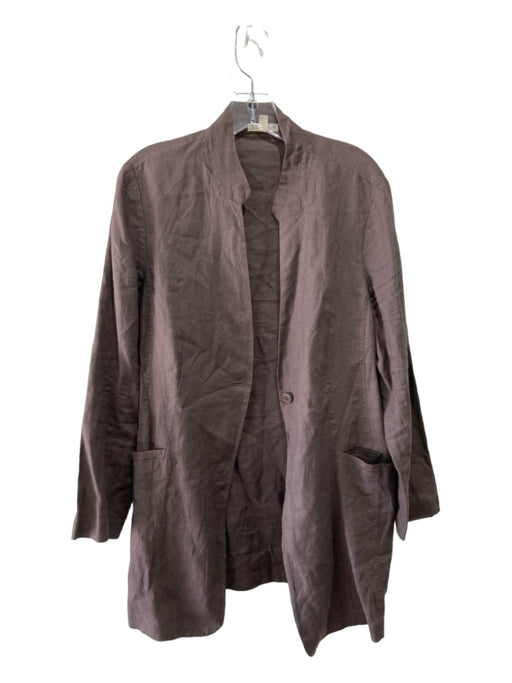 Eileen Fisher Size L Brown Organic Linen Button Front Front Pockets Jacket Brown / L