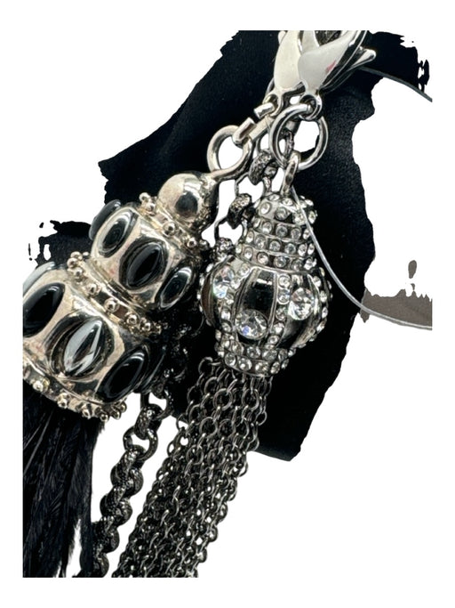 Mary Norton Black Satin clasp closure Chain Strap Feather Rhinestone buckle Bag Black / S