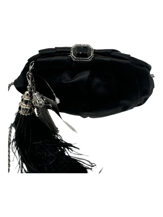 Mary Norton Black Satin clasp closure Chain Strap Feather Rhinestone buckle Bag Black / S