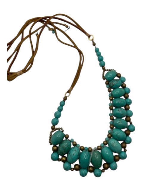 No Brand Turquoise & Brown Turquoise Beads Tie Brass Details Necklace Turquoise & Brown