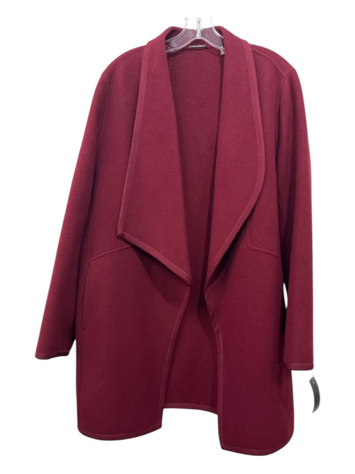 Elie Tahari Size Large Merlot Red Wool Long Sleeve Open Front Pockets Coat Merlot Red / Large