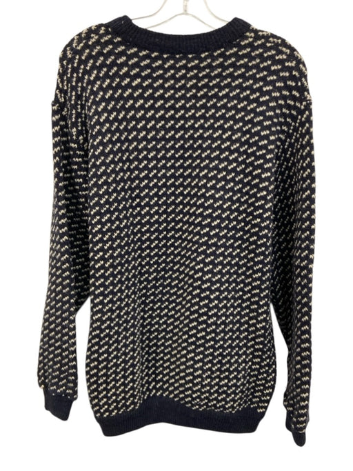 Ore Vintage Size 52 / L Navy Blue & White Wool birdseye knit Ribbed Trim Sweater Navy Blue & White / 52 / L