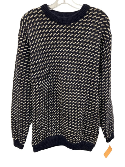 Ore Vintage Size 52 / L Navy Blue & White Wool birdseye knit Ribbed Trim Sweater Navy Blue & White / 52 / L