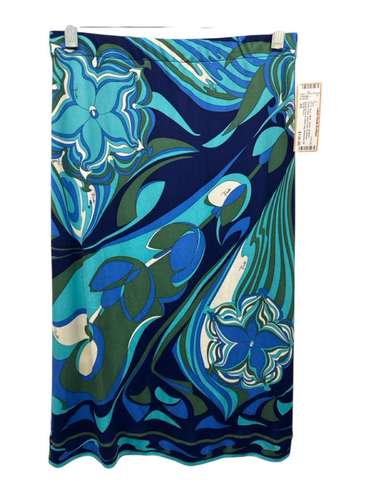 Emilio Pucci Size XS Blue, White, Green Abstract Elastic Waist Below knee Skirt Blue, White, Green / XS
