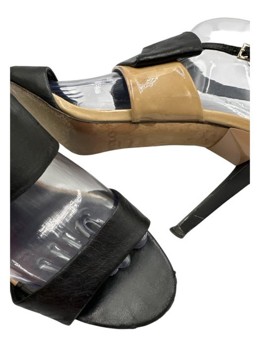 Jimmy Choo Shoe Size 39.5 Black & Beige Leather Folded Detail Sandals Black & Beige / 39.5