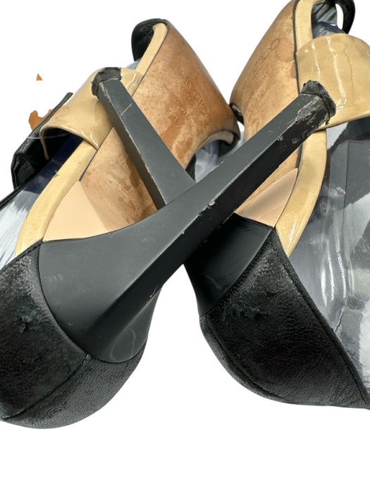 Jimmy Choo Shoe Size 39.5 Black & Beige Leather Folded Detail Sandals Black & Beige / 39.5