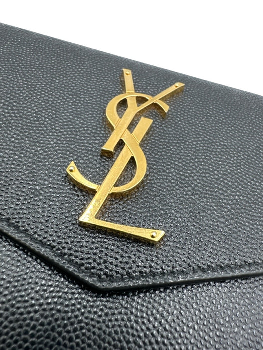 Saint Laurent Black Grained Leather Gold Tone Hardware Envelope Bifold Wallets Black