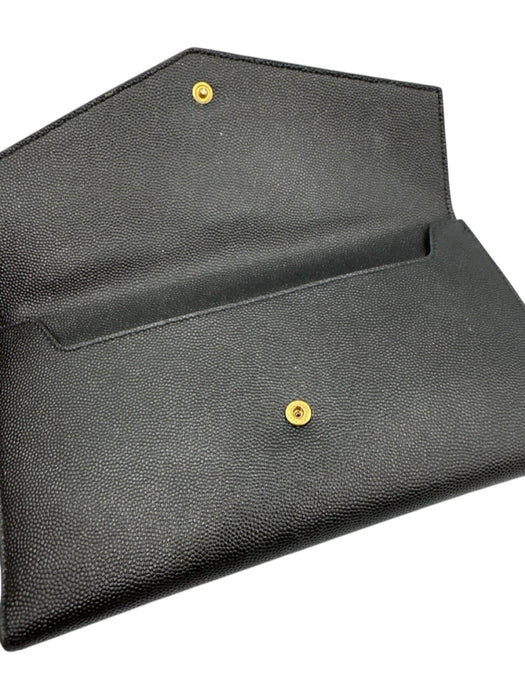Saint Laurent Black Grained Leather Gold Tone Hardware Envelope Bifold Wallets Black