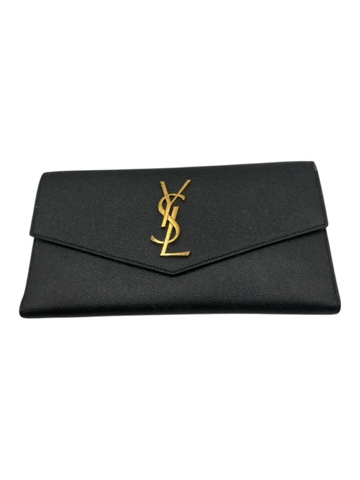 Saint Laurent Black Grained Leather Gold Tone Hardware Envelope Bifold Wallets Black