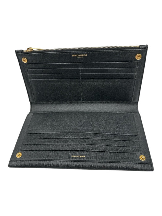 Saint Laurent Black Grained Leather Gold Tone Hardware Envelope Bifold Wallets Black