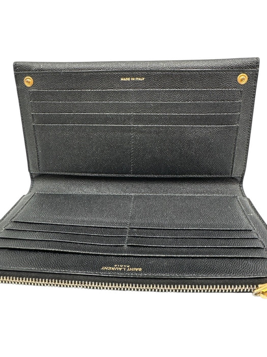 Saint Laurent Black Grained Leather Gold Tone Hardware Envelope Bifold Wallets Black
