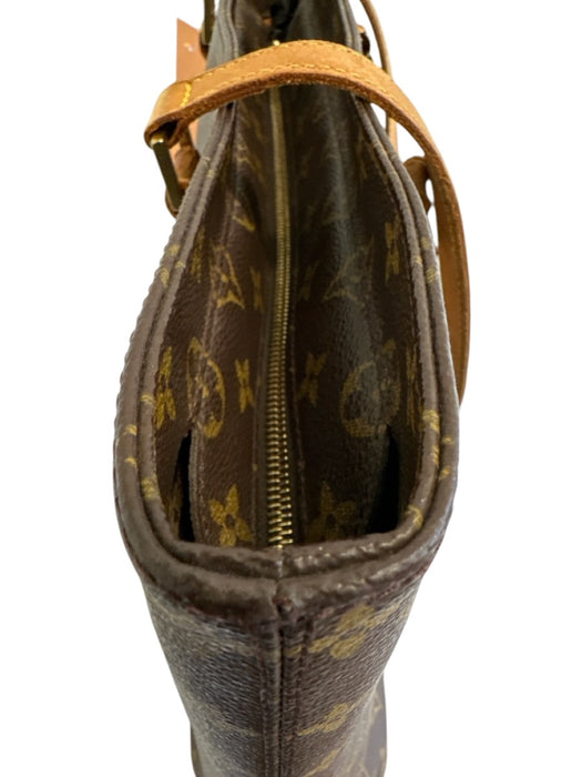 Louis Vuitton Brown & Tan Coated Canvas Leather trim Monogram Tote Bag Brown & Tan / M