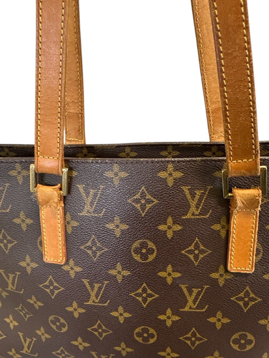Louis Vuitton Brown & Tan Coated Canvas Leather trim Monogram Tote Bag Brown & Tan / M