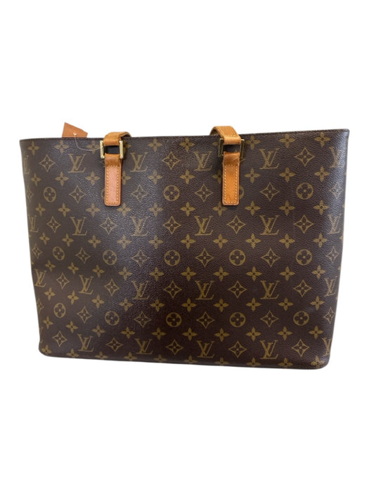 Louis Vuitton Brown & Tan Coated Canvas Leather trim Monogram Tote Bag Brown & Tan / M
