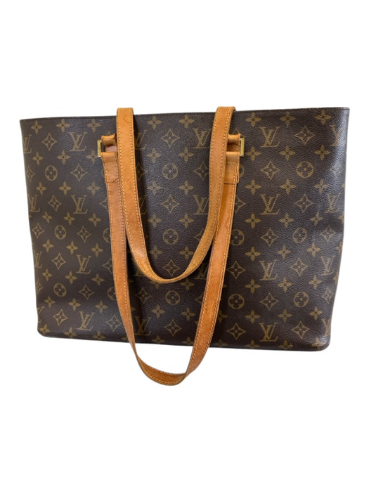Louis Vuitton Brown & Tan Coated Canvas Leather trim Monogram Tote Bag Brown & Tan / M