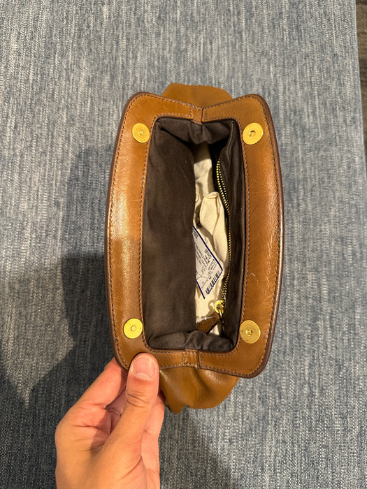 Miu Miu Brown Leather Gold hardware Gathered Magnetic Close Clutch Bag