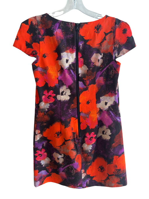 Milly Size 6 Orange Multi Cotton Blend Cap Sleeve Back Zip Round Neck Dress Orange Multi / 6