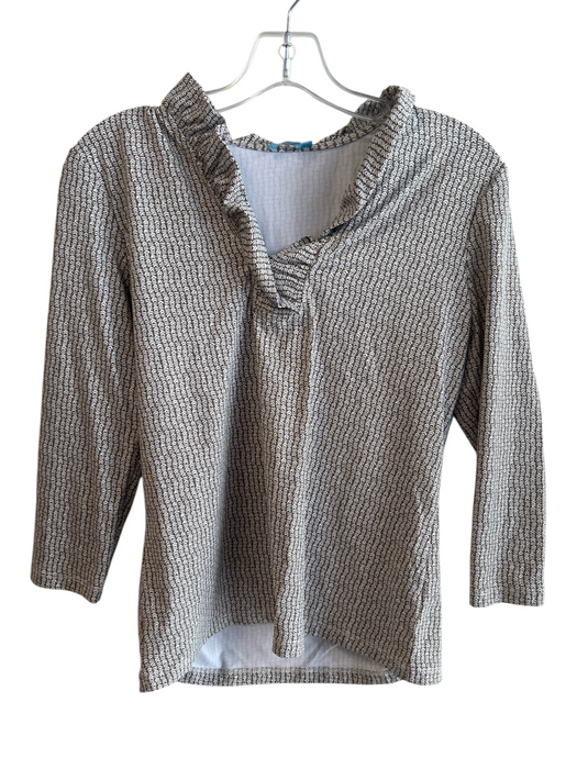 J. McLaughlin Size M Green Nylon Blend Long Sleeve Pattern V Neck Top Green / M
