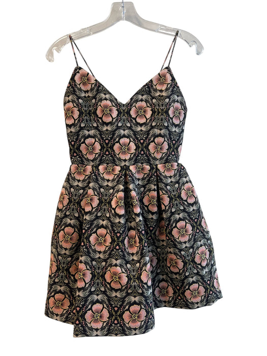 Alice & Olivia Size 2 Pink & Black Nylon Spaghetti Strap Floral Print Dress Pink & Black / 2