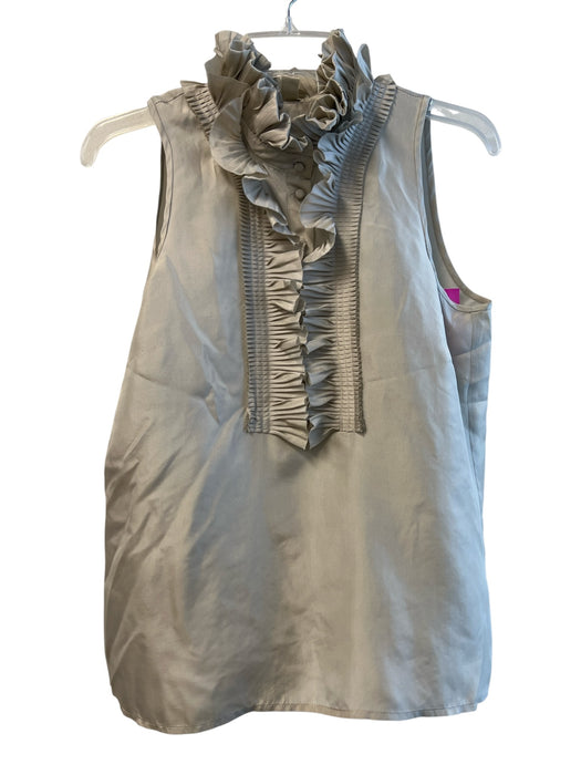 J Crew Size 6 Gray Silk Sleeveless solid color Ruffle Detail 3/4 Button Top Gray / 6