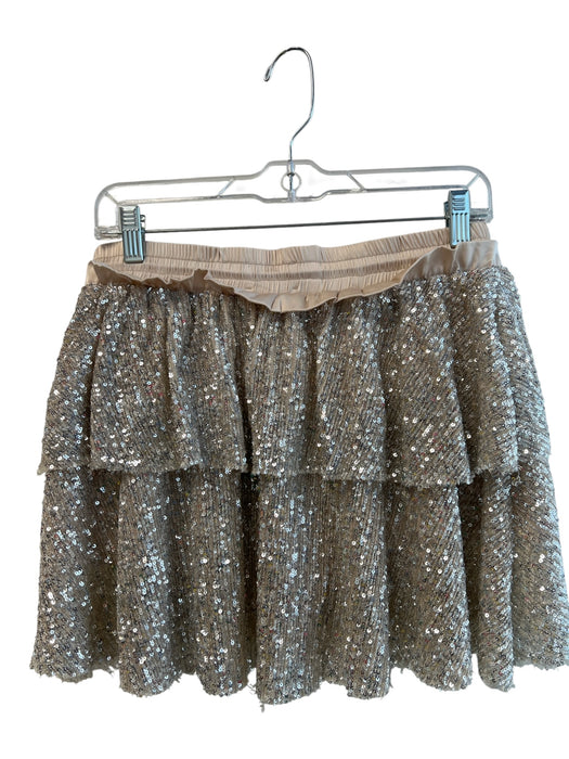 Shug! Size M Silver Polyester Sequin Elastic Waist Tiered Skort Skirt Silver / M