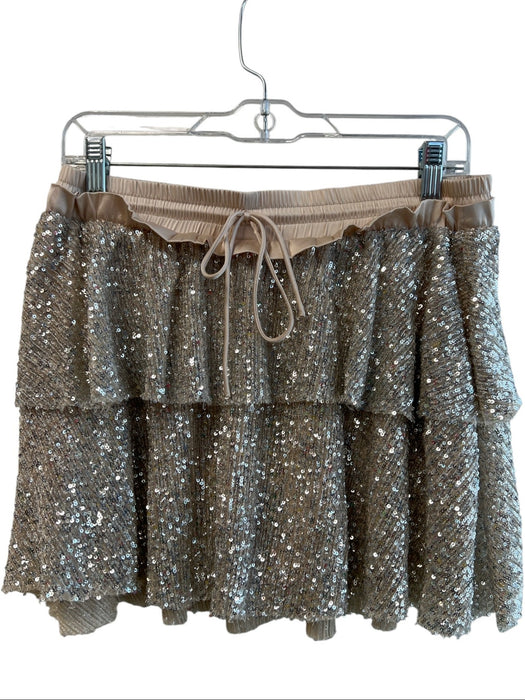 Shug! Size M Silver Polyester Sequin Elastic Waist Tiered Skort Skirt Silver / M