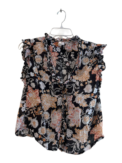 Elan Size S Black & Orange No Fabric Tag Cap Sleeve Floral Print V Neck Top Black & Orange / S