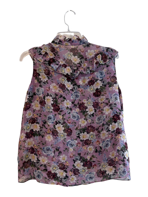 Erdem Size 8 Purple & Multi Silk Sleeveless Floral Print Ruffle Detail Top Purple & Multi / 8