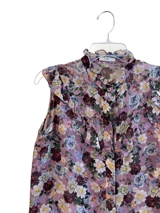 Erdem Size 8 Purple & Multi Silk Sleeveless Floral Print Ruffle Detail Top Purple & Multi / 8