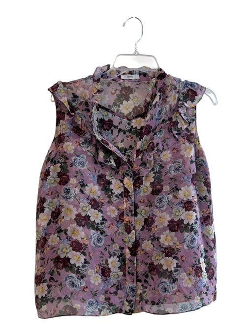 Erdem Size 8 Purple & Multi Silk Sleeveless Floral Print Ruffle Detail Top Purple & Multi / 8