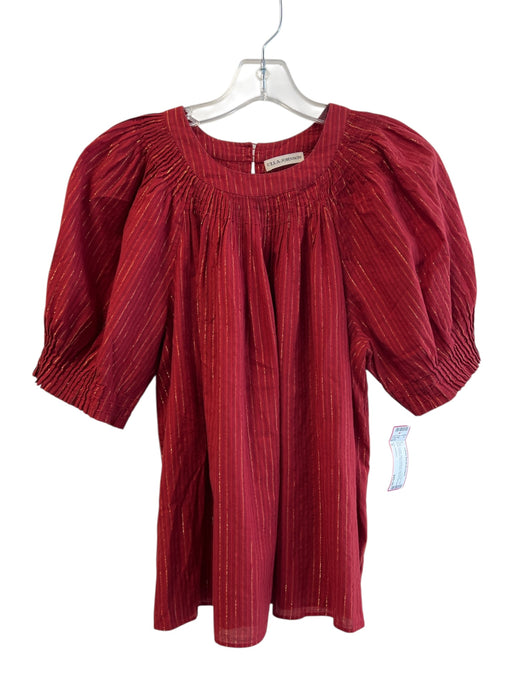 Ulla Johnson Size 6 Red Cotton Shirt Sleeves Key Hole Back Striped Top Red / 6