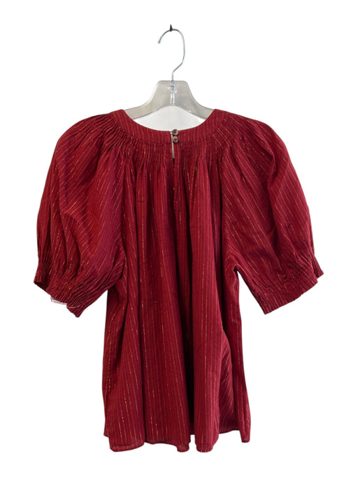 Ulla Johnson Size 6 Red Cotton Shirt Sleeves Key Hole Back Striped Top Red / 6