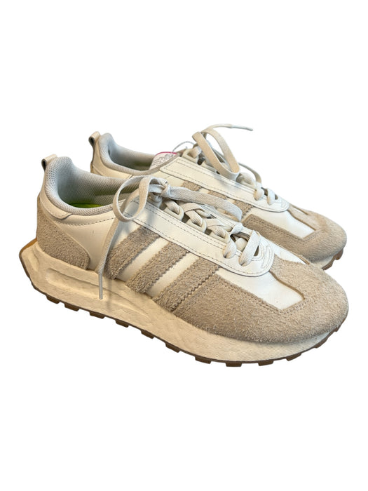 Adidas Shoe Size 7 Beige & White Suede Almond Toe lace up Sneaker Shoes Beige & White / 7