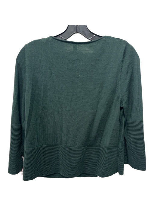 COS Size S Green Wool Round Neck 3/4 Sleeve Ribbed Detail Top Green / S