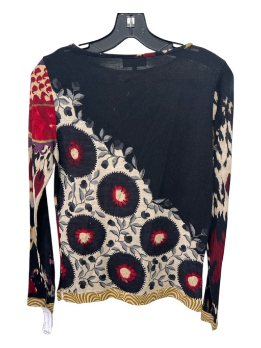 Etro Size 43" Black Red Beige Wool Abstract Long Sleeve Round Neck Top Black Red Beige / 43"