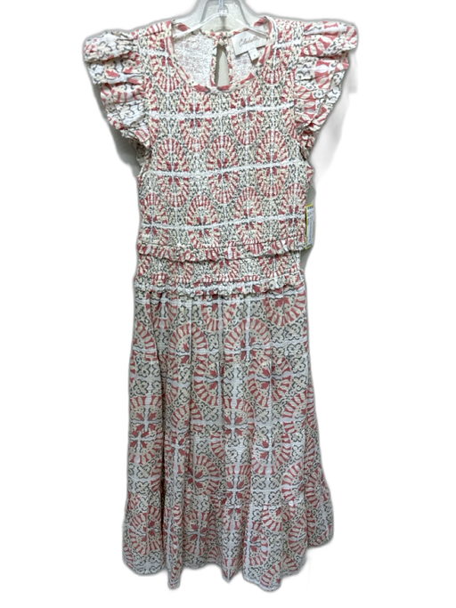 Cleobella Size Small Red, Cream, Gray Cotton Ruffle Cap Sleeve Floral Dress Red, Cream, Gray / Small