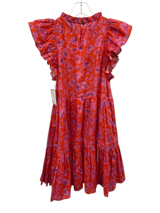 Caballero Size S Orange & Purple Cotton Floral Ruffles Midi Cap Sleeve Dress Orange & Purple / S
