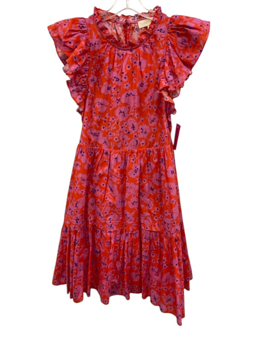 Caballero Size S Orange & Purple Cotton Floral Ruffles Midi Cap Sleeve Dress Orange & Purple / S