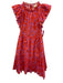 Caballero Size S Orange & Purple Cotton Floral Ruffles Midi Cap Sleeve Dress Orange & Purple / S