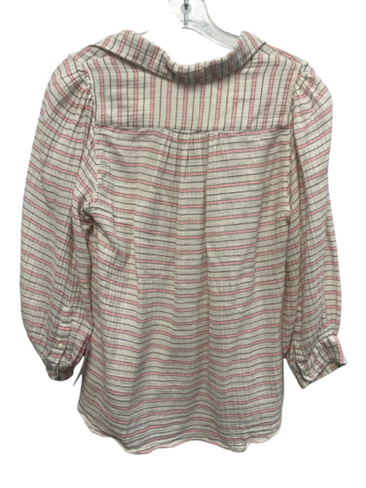 Ann Mashburn Size S White & Multi Cotton V Neck Short Sleeve Striped Top White & Multi / S