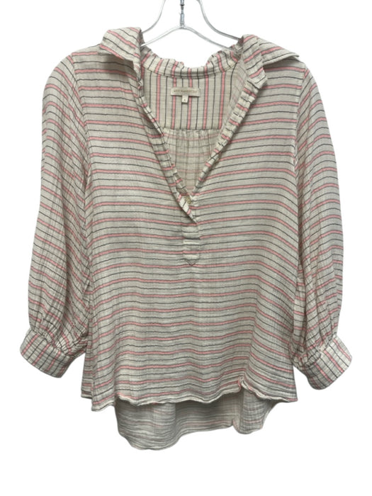Ann Mashburn Size S White & Multi Cotton V Neck Short Sleeve Striped Top White & Multi / S