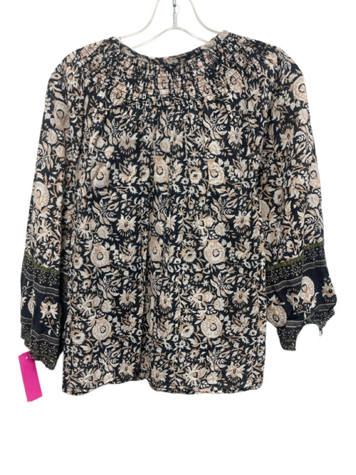 Cleobella Size XS Dark Gray & White Cotton Long Sleeve Floral Buttons Top Dark Gray & White / XS