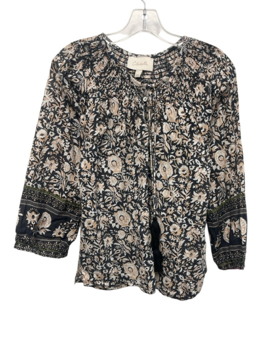 Cleobella Size XS Dark Gray & White Cotton Long Sleeve Floral Buttons Top Dark Gray & White / XS