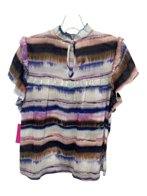 Marie Oliver Size XS White, Blue, Multi Silk Cap Sleeve Striped Tye Dye Top White, Blue, Multi / XS