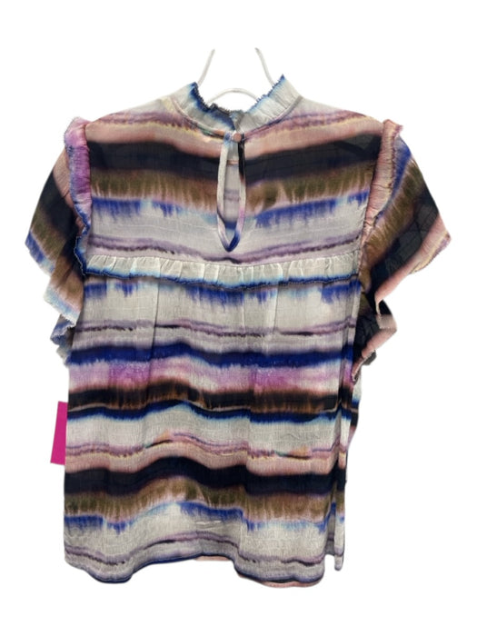 Marie Oliver Size XS White, Blue, Multi Silk Cap Sleeve Striped Tye Dye Top White, Blue, Multi / XS