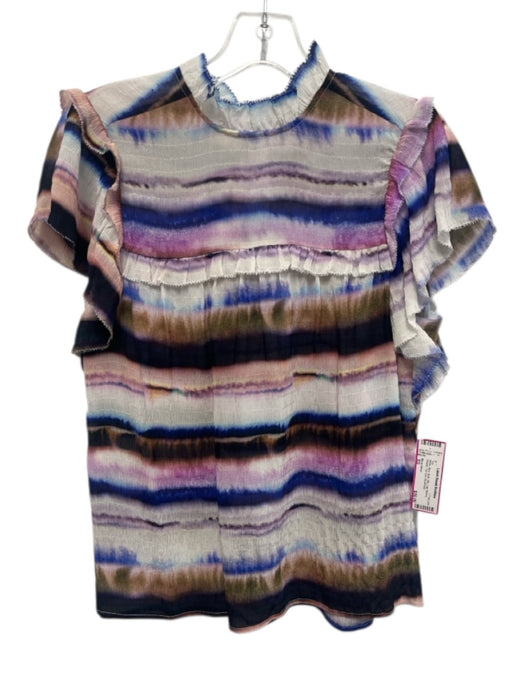 Marie Oliver Size XS White, Blue, Multi Silk Cap Sleeve Striped Tye Dye Top White, Blue, Multi / XS