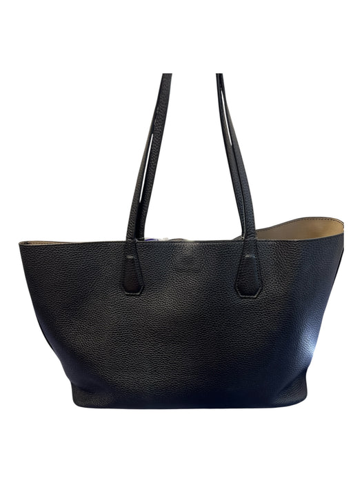 Tory Burch Black Pebble Leather Two Handle Snap Closure Tote Gold Logo Bag Black / L