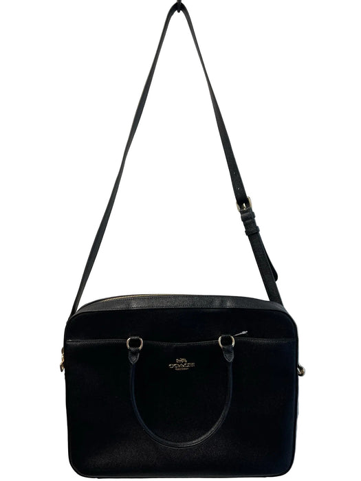 Coach Black Leather Shoulder & Crossbody Straps Gold Detail Computer Bag Bag