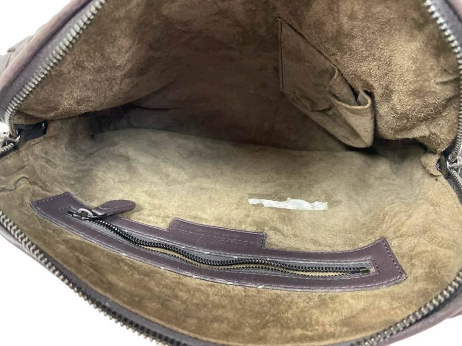 Bottega Veneta Dark Purple Leather Woven Crossbody Zip closure Dustbag Inc. Bag Dark Purple / S